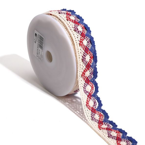 Dentelle ondulations 40 mm Bleu et rouge x1m