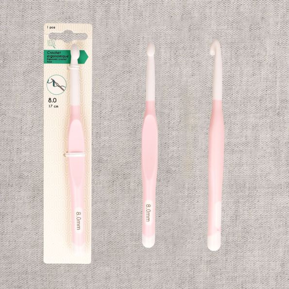 Crochet ergonomique taille 8 Rose