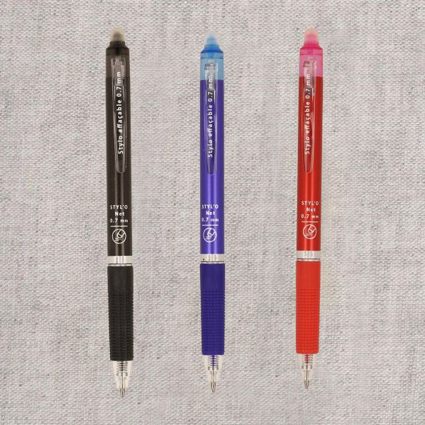 Lot de 3 Stylos effaçables - Noir, bleu et rouge