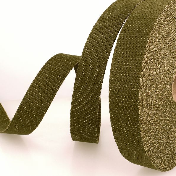 Sangle Polyester Lurex aspect Coton 30 mm Vert kaki x1m