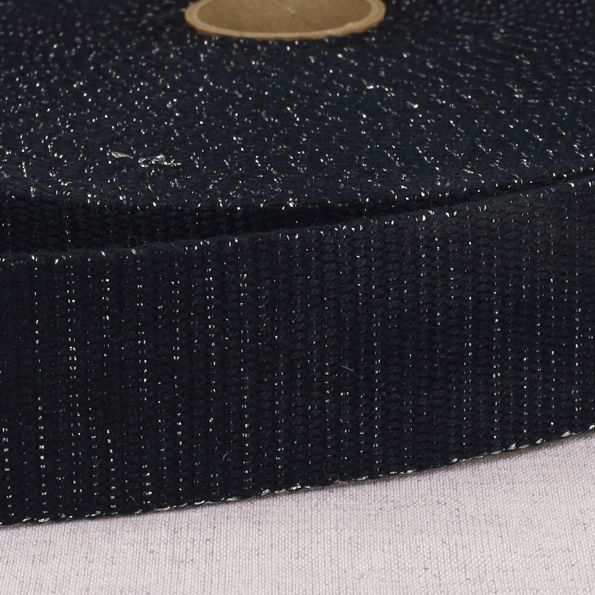 Sangle Polyester Lurex aspect Coton 40 mm Bleu marine x1m