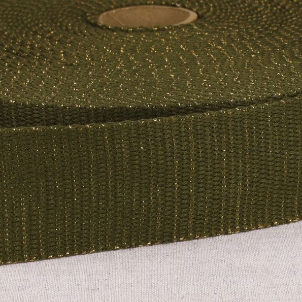 Sangle Polyester Lurex aspect Coton 40 mm Vert kaki x1m