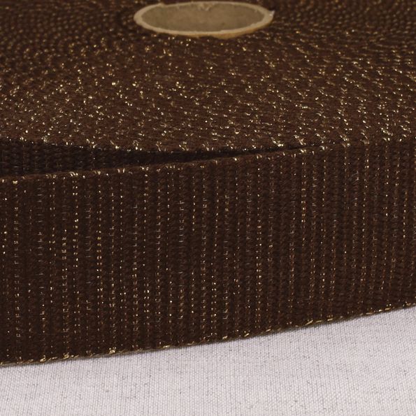 Sangle Polyester Lurex aspect Coton 40 mm Marron Chocolat x1m