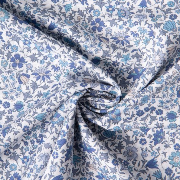 Tissu Liberty of London Library Edit II Bleu sur fond Blanc - Par 10 cm