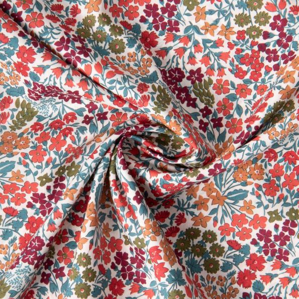 Tissu Liberty of London Library Edit II Corail sur fond Blanc - Par 10 cm