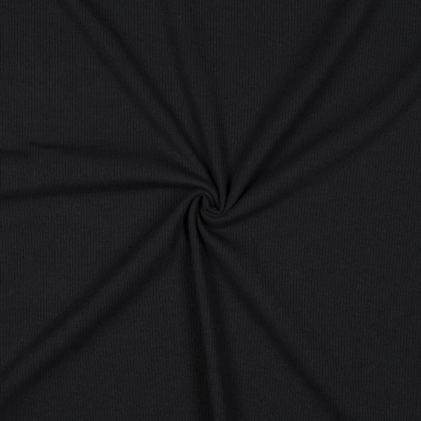 Tissu Jersey Coton côtelé uni Noir - Par 10 cm