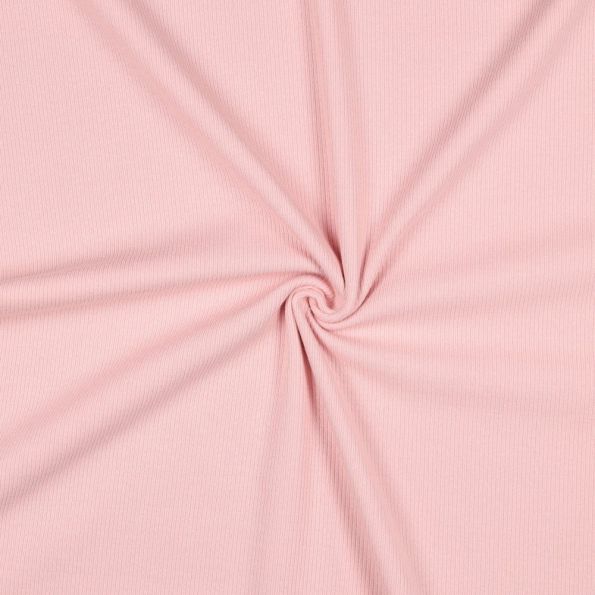 Tissu Jersey Coton côtelé uni Rose pâle - Par 10 cm