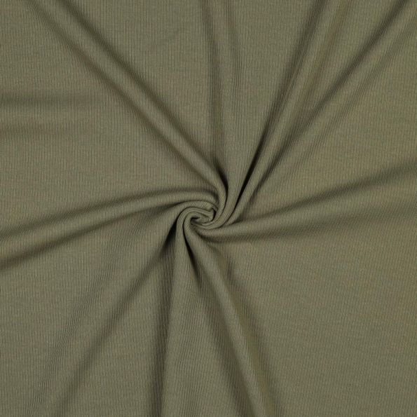 Tissu Jersey Coton côtelé uni Vert kaki - Par 10 cm
