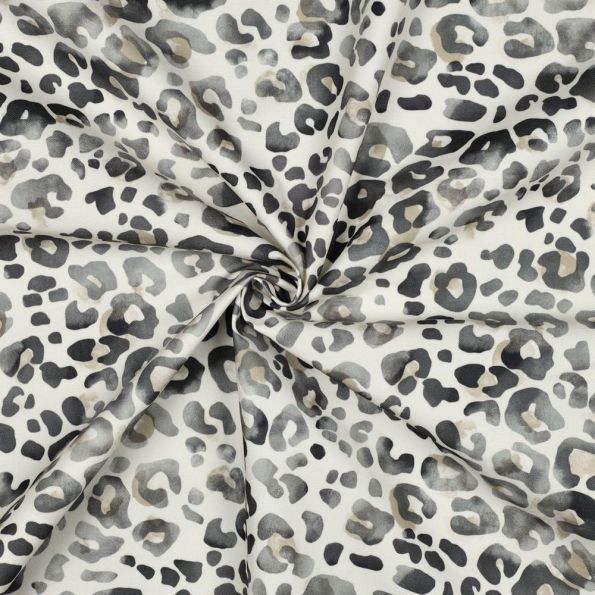 Tissu Déperlant impression digital léopard brumeux sur fond Blanc cassé - Par 10 cm