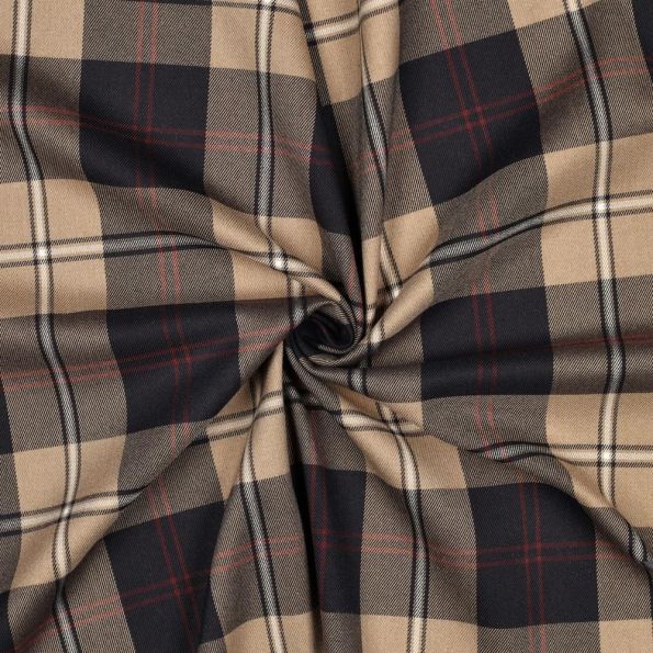 Tissu Tartan Ecossais Classic Bleu marine sur fond Beige - Par 10 cm