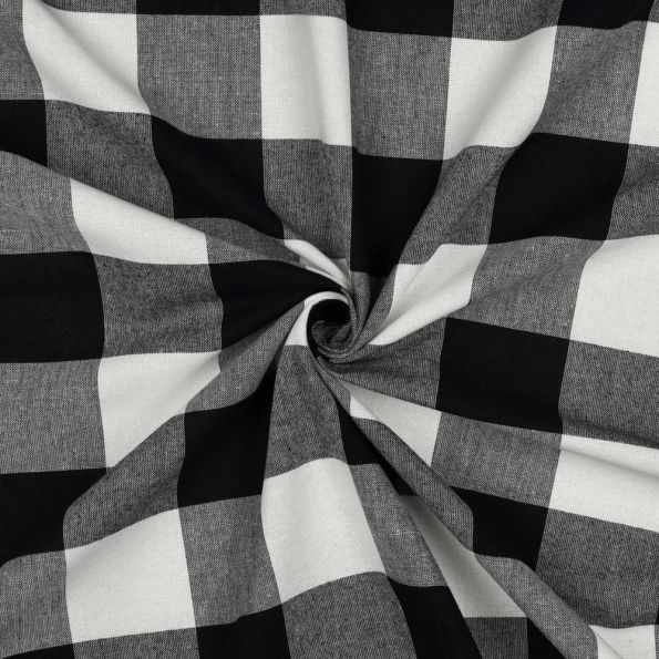 Tissu Coton Fil teint Suzy carreaux Noir sur fond Blanc - Par 10 cm