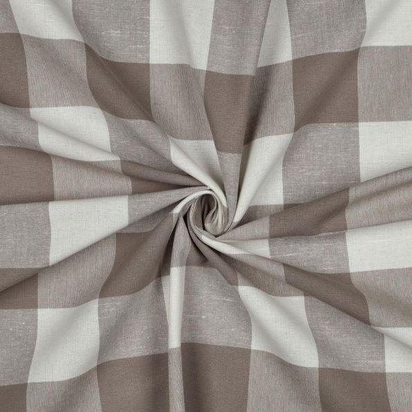 Tissu Coton Fil teint Suzy carreaux Beige sur fond Blanc - Par 10 cm