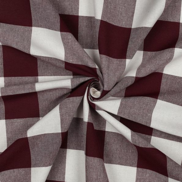 Tissu Coton Fil teint Suzy carreaux et rayures Aubergine sur fond Blanc - Par 10 cm