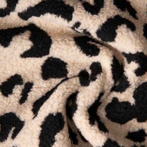 Tissu Bouclettes imprimé Léopard sur fond Ecru - Par 10 cm