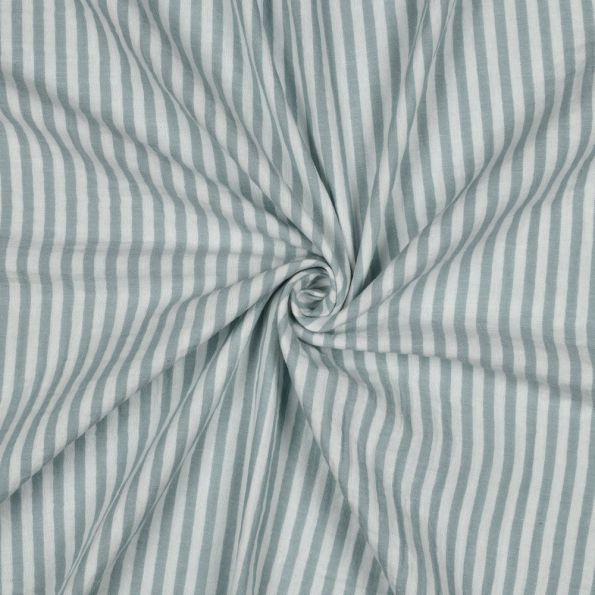 Tissu Double gaze de Coton fil teint Rayures Sauge sur fond Blanc cassé - Par 10 cm