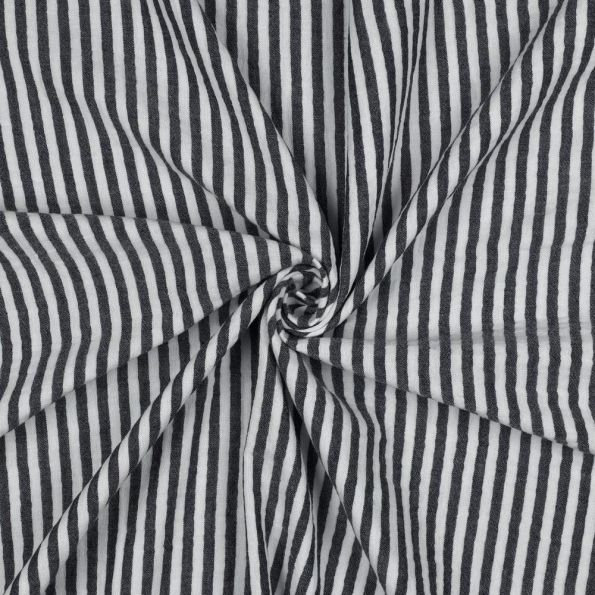 Tissu Double gaze de Coton fil teint Rayures Noir sur fond Blanc - Par 10 cm