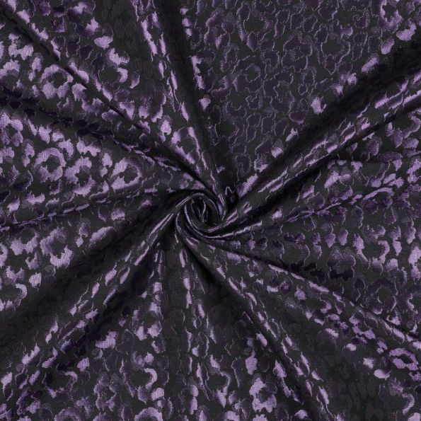 Tissu Jacquard Fiona Léopard Violet sur fond Noir - Par 10 cm