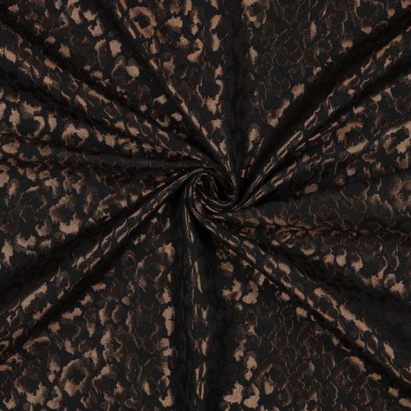 Tissu Jacquard Fiona Léopard Bronze sur fond Noir - Par 10 cm