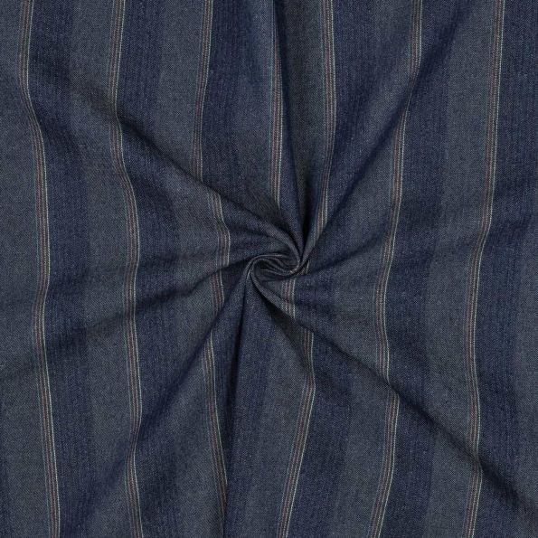 Tissu Jean Denim Katia Rayé Bloomara sur fond Bleu foncé - Par 10 cm