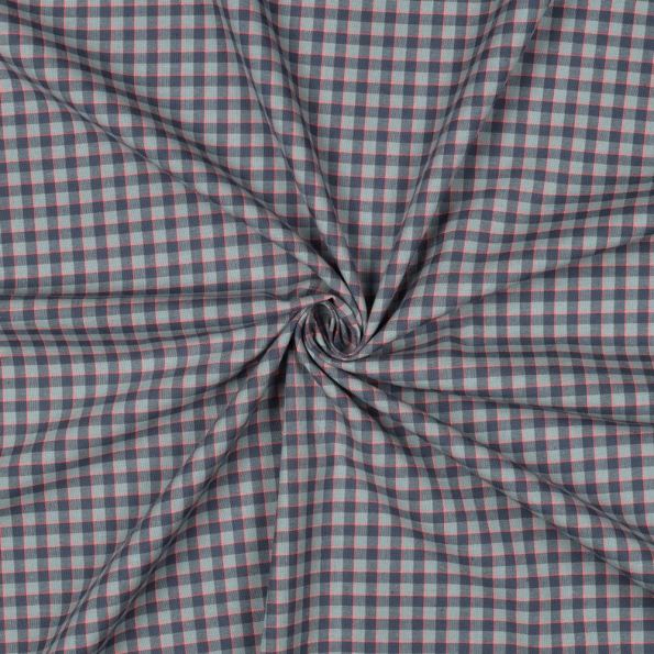 Tissu Voile de Coton fil teint Carreaux Rosyka sur fond Gris - Par 10 cm