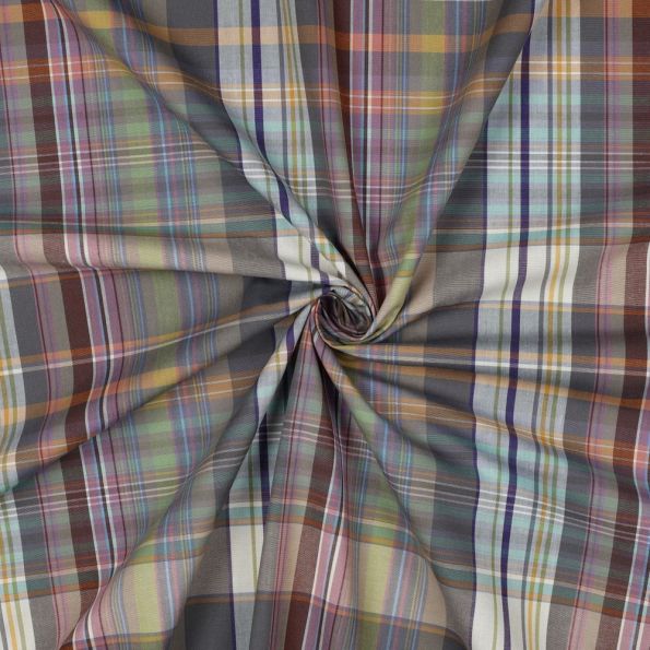 Tissu Voile de Coton fil teint Calyra Carreaux sur fond Bordeaux - Par 10 cm