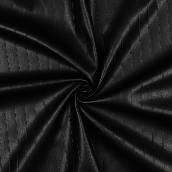 Tissu Simili cuir d'habillement souple rayé uni Noir - Par 10 cm