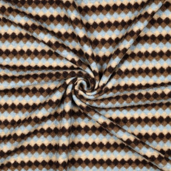 Tissu Lainage Rayé carreaux bleu, noir et marron sur fond Ecru - Par 10 cm