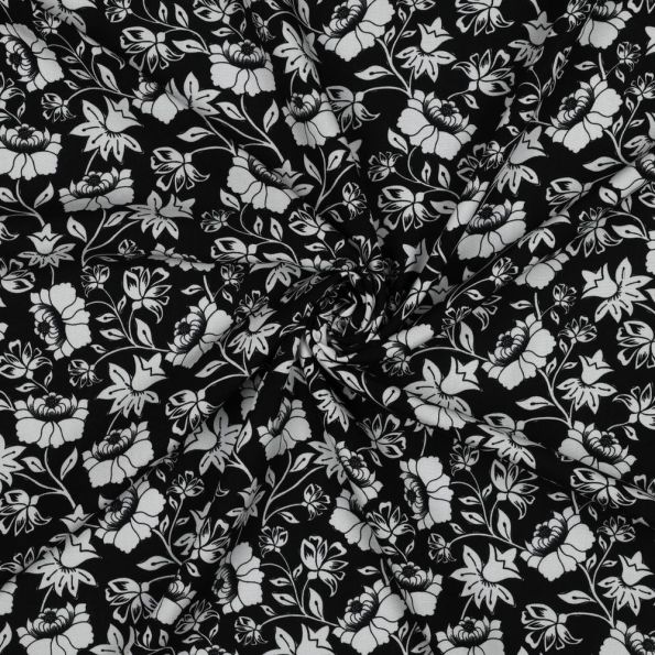 Tissu Viscose EcoVero Fleurs sur fond Noir - Par 10 cm