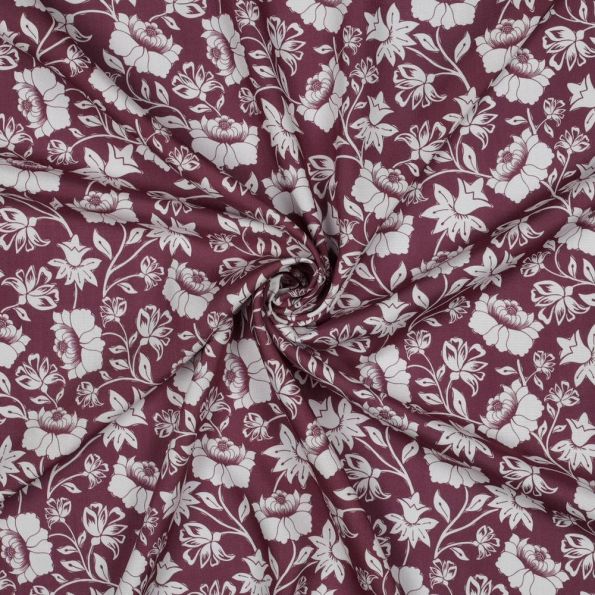 Tissu Viscose EcoVero Fleurs sur fond Mauve - Par 10 cm
