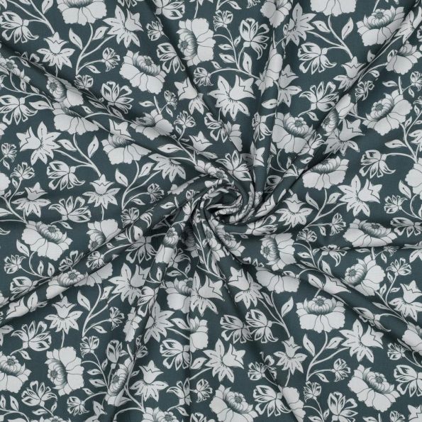Tissu Viscose EcoVero Fleurs sur fond Vert sauge - Par 10 cm