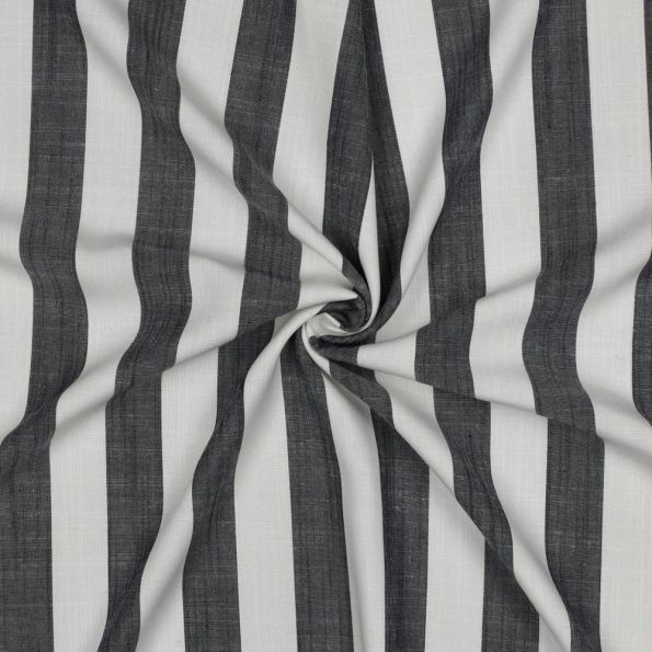 Tissu Viscose fil teint Suzanne grandes rayures Bleu marine sur fond Blanc cassé - Par 10 cm