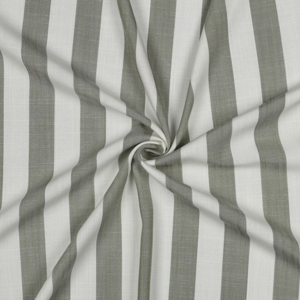 Tissu Viscose fil teint Suzanne grandes rayures Vert sur fond Blanc cassé - Par 10 cm