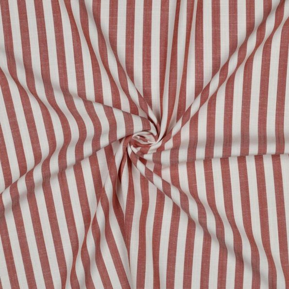 Tissu Viscose fil teint Suzanne petites rayures Orange sur fond Blanc cassé - Par 10 cm