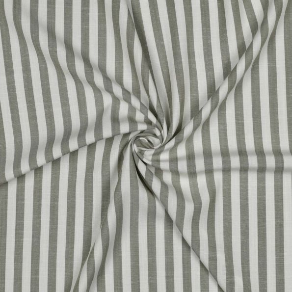 Tissu Viscose fil teint Suzanne petites rayures Vert sur fond Blanc cassé - Par 10 cm