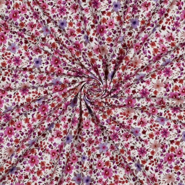 Tissu Jersey Coton imprimé Fleuris Maylia sur fond Blanc - Par 10 cm