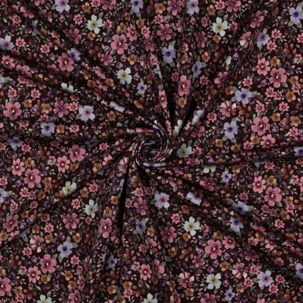 Tissu Jersey Coton imprimé Fleuris Goia sur fond Noir - Par 10 cm