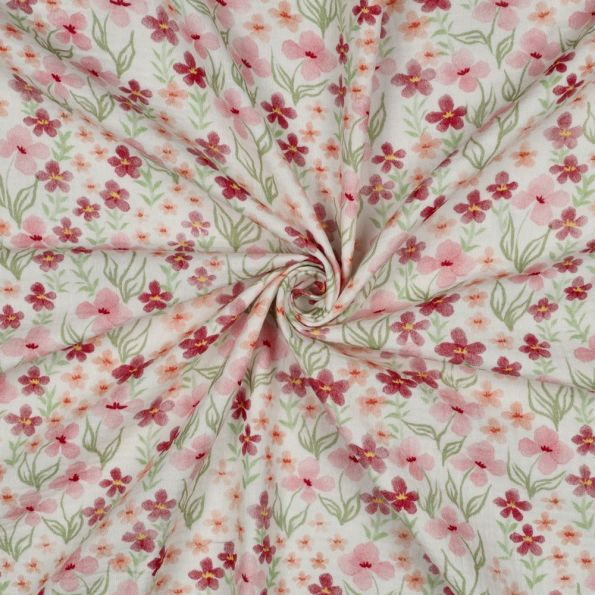 Tissu Coton imprimé Fleuris Jolivia sur fond Blanc - Par 10 cm