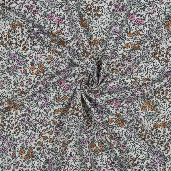 Tissu Viscose Ecovero Fleuris Liorine sur fond Blanc - Par 10 cm