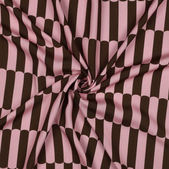 Tissu Viscose Ecovero Rayures batonnêt sur fond Rose - Par 10 cm