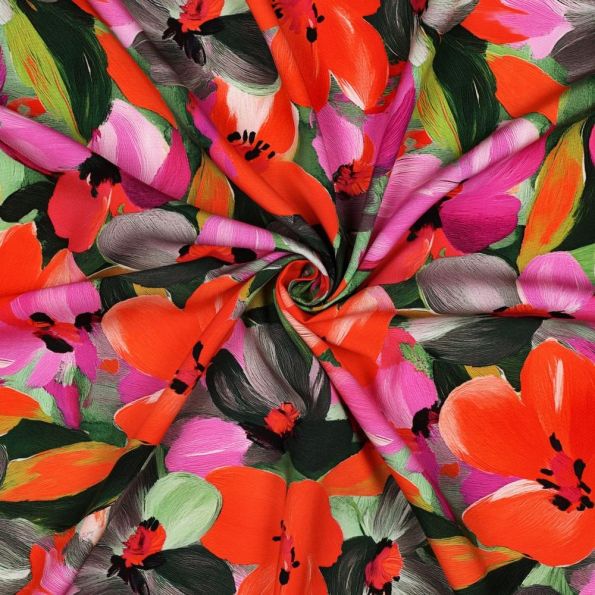 Tissu Viscose Ecovero Fleuris Bloomine sur fond Noir - Par 10 cm