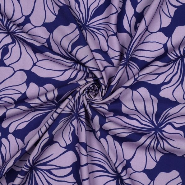 Tissu Viscose imprimé Fleurs Méloria lila sur fond Violet - Par 10 cm