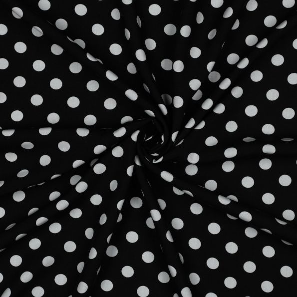 Tissu Viscose imprimé Inès petits pois Blanc sur fond Noir - Par 10 cm