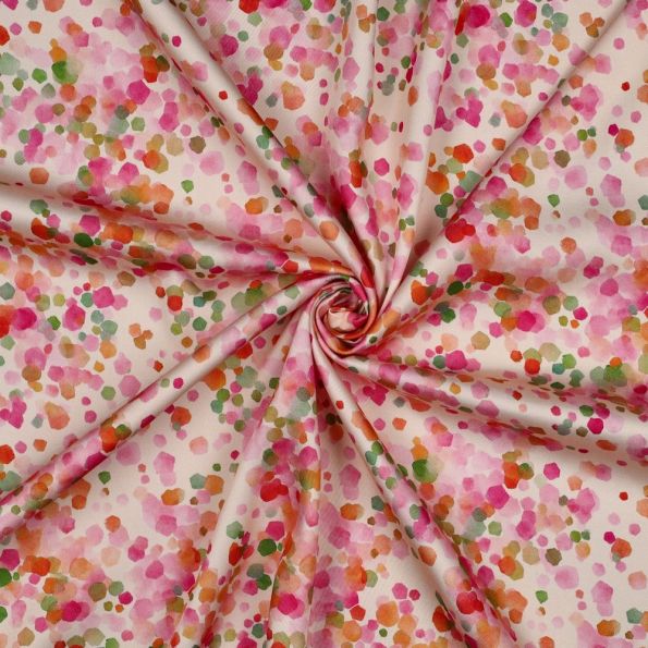 Tissu Viscose imprimé digital pois Multicolore sur fond Ecru - Par 10 cm