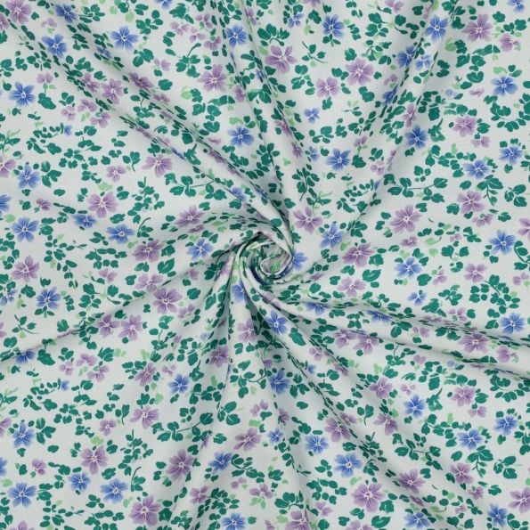 Tissu Viscose imprimé digital Ana petites fleurs sur fond Blanc - Par 10 cm