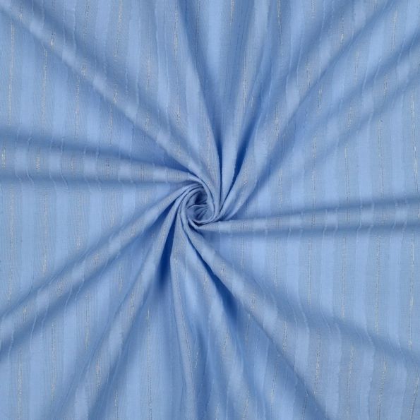 Tissu Voile de Coton Nina rayures lurex sur fond Bleu clair - Par 10 cm