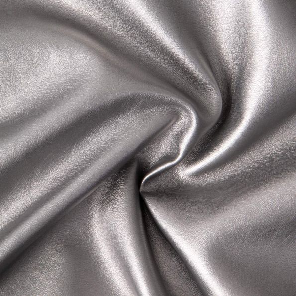 Tissu Simili cuir d'habillement métallisé souple uni Argent - Par 10 cm