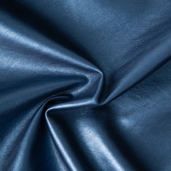 Tissu Simili cuir d'habillement métallisé souple uni Bleu cobalt - Par 10 cm
