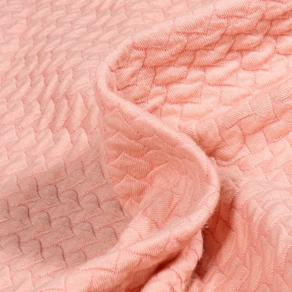 Coupon Tissu Sweat matelassé léger Coeurs 3D sur fond Rose saumon - Coupon de 20 cm