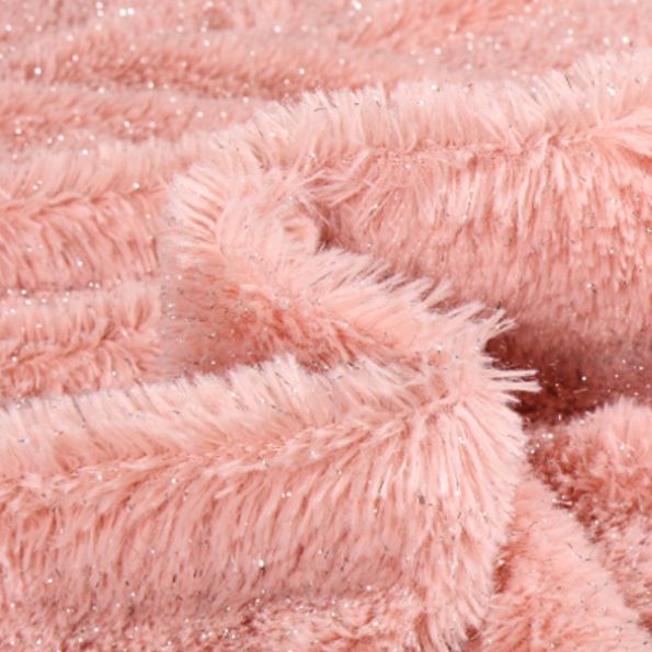 Tissu Fausse fourrure Pailleté sur fond Rose - Par 10 cm