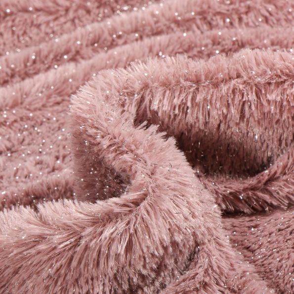 Tissu Fausse fourrure Pailleté Rose poudré - Par 10 cm